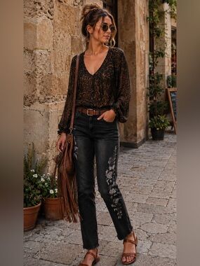Zara ANIMAL PRINT SEMI-SHEER BLOUSE Elegant Leopard Print Blouse Sz L